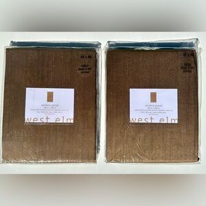2 Silk West Elm Window Panels (Pair) in Brown Gold, 48 in x 96 in, Deep Pocket